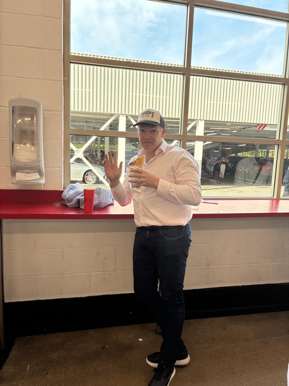bernard with a hotdog in costco